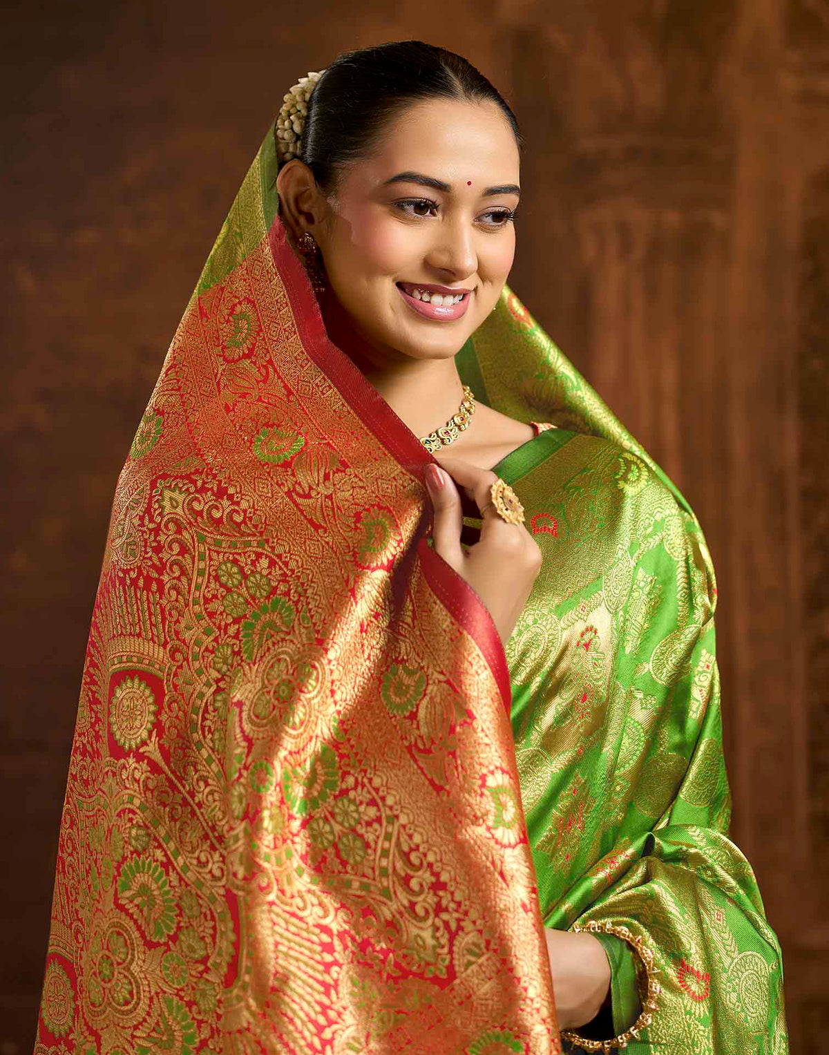 Parrot Green Silk Woven Banarasi Saree