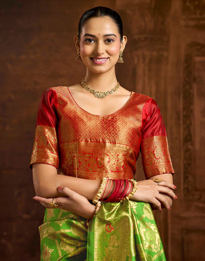 Parrot Green Silk Woven Banarasi Saree