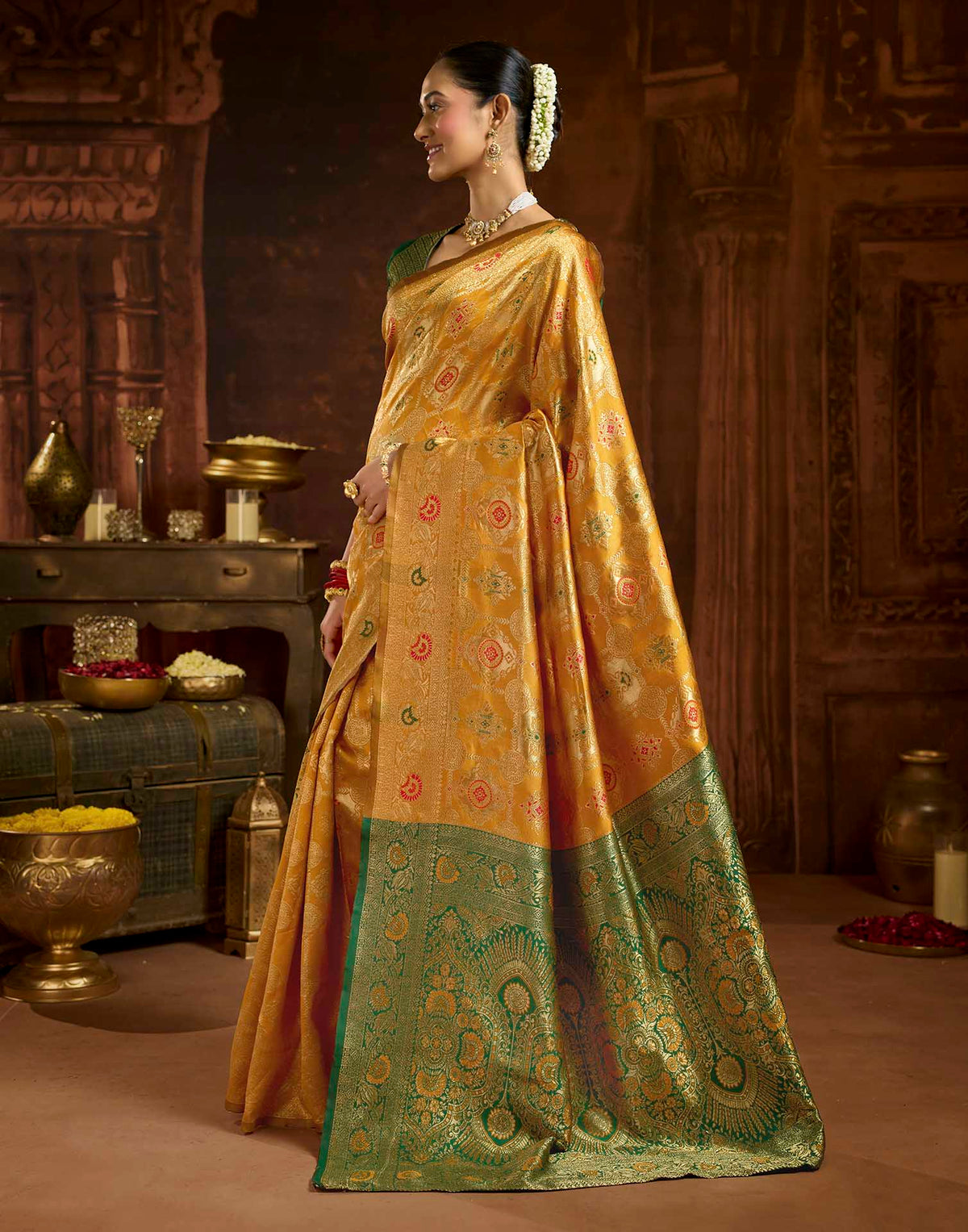 Turmeric Yellow Silk Woven Banarasi Saree