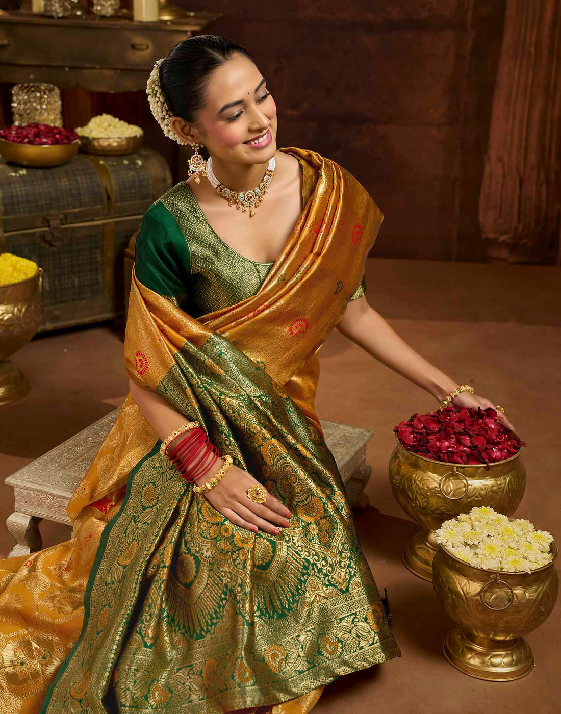 Turmeric Yellow Silk Woven Banarasi Saree