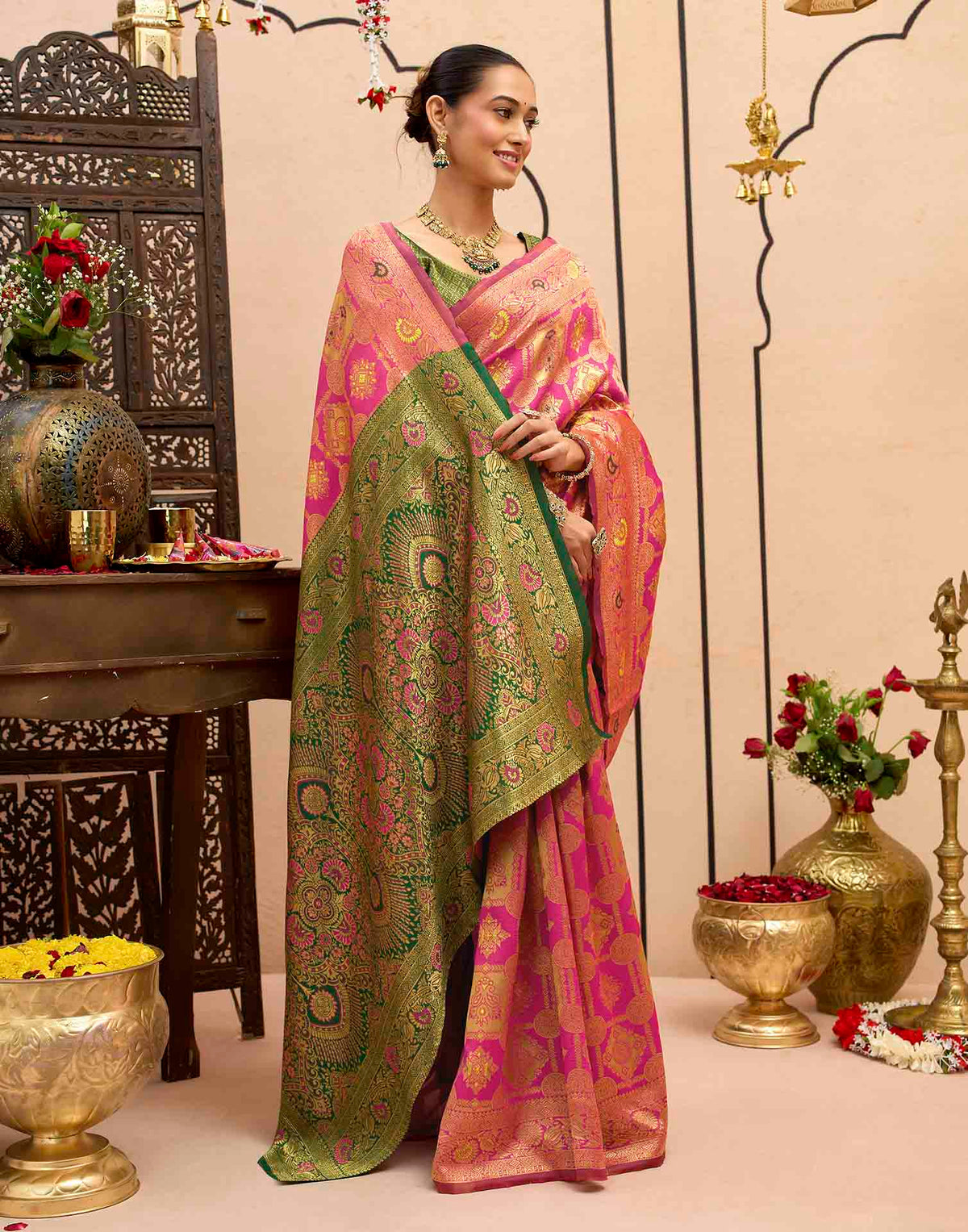 Light Pink Silk Woven Banarasi Saree