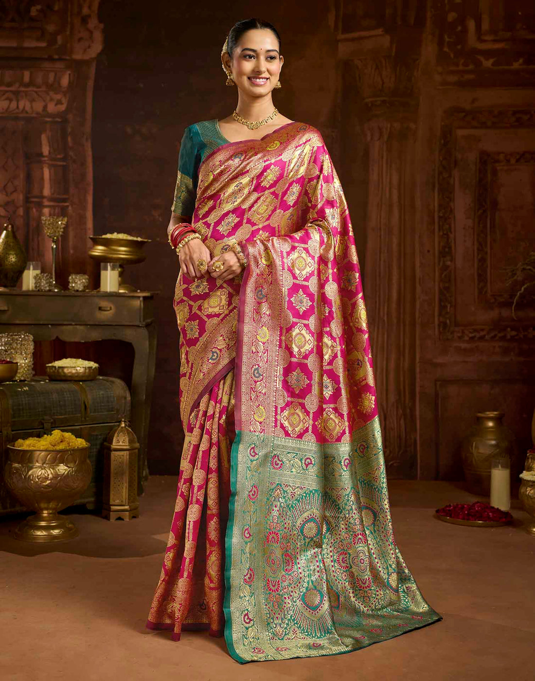 Dark Magenta Silk Woven Banarasi Saree