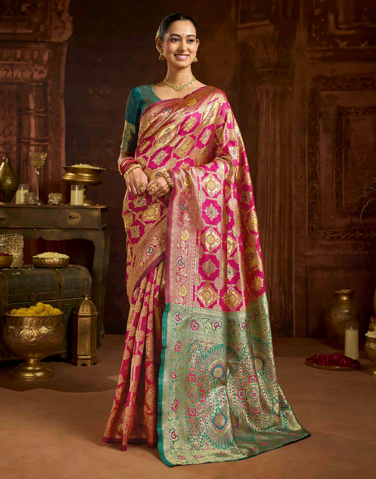 Dark Magenta Silk Woven Banarasi Saree