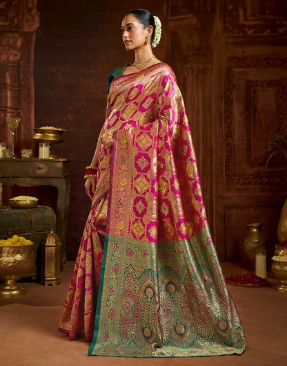 Dark Magenta Silk Woven Banarasi Saree