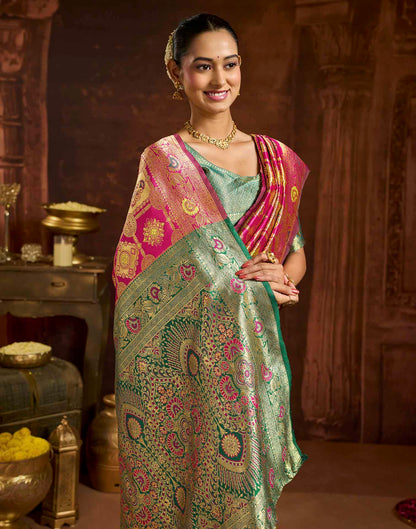 Dark Magenta Silk Woven Banarasi Saree