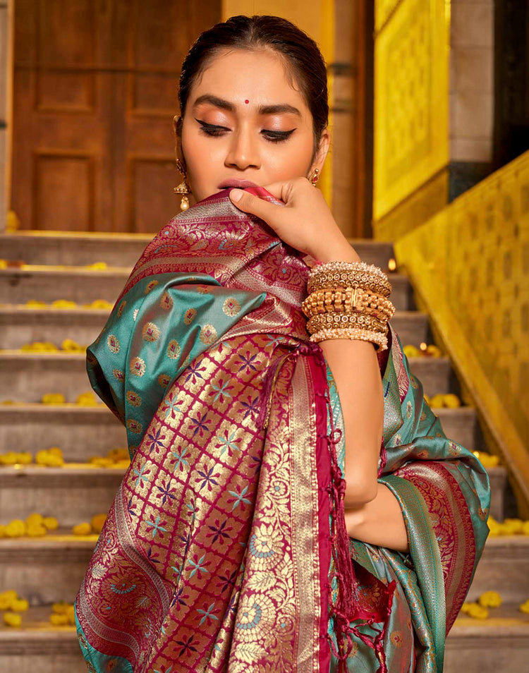 Teal Green Silk Woven Banarasi Saree