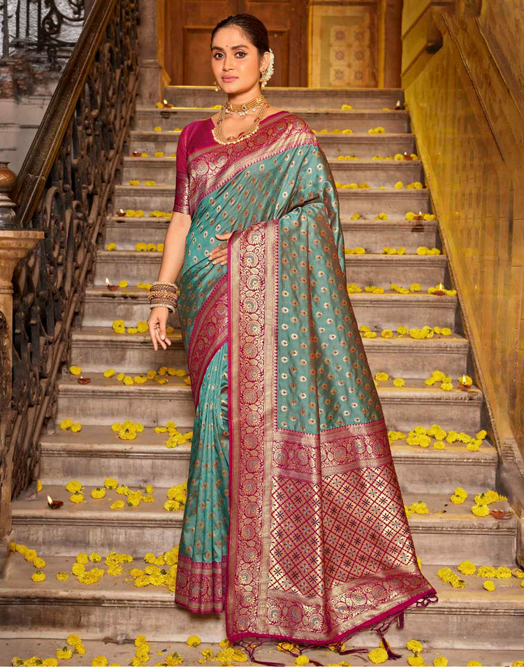 Teal Green Silk Woven Banarasi Saree