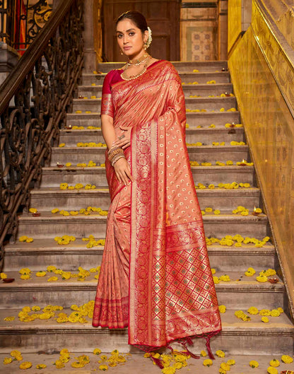 Peach Silk Woven Banarasi Saree