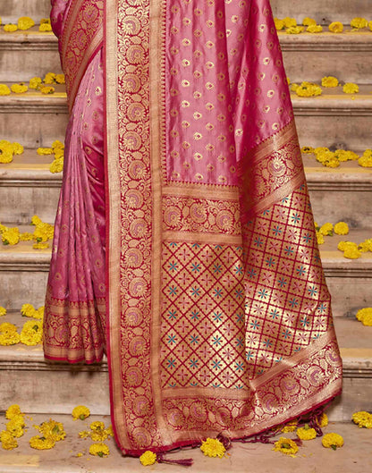 Dusty Rose Pink Silk Woven Banarasi Saree