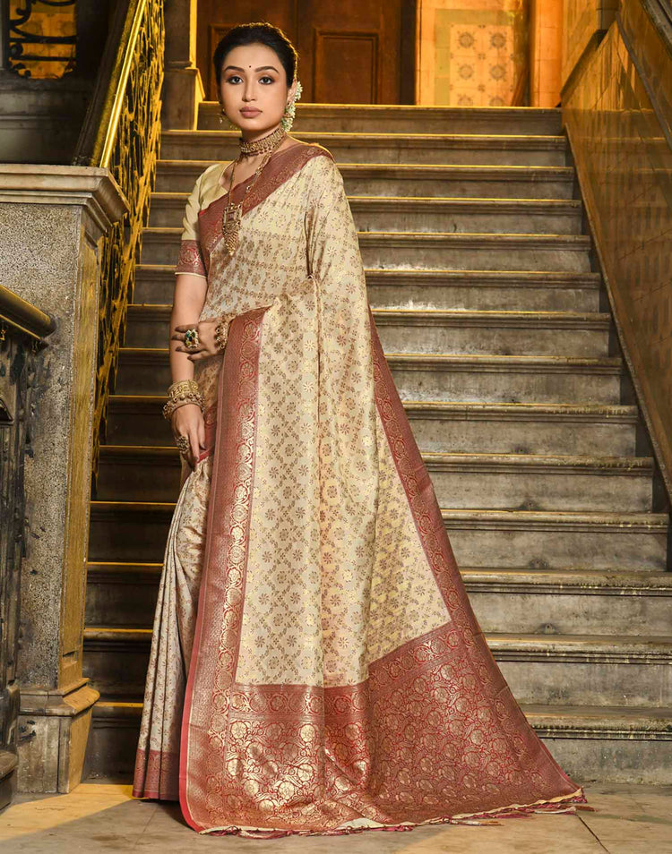 Champagne Beige Silk Woven Banarasi Saree