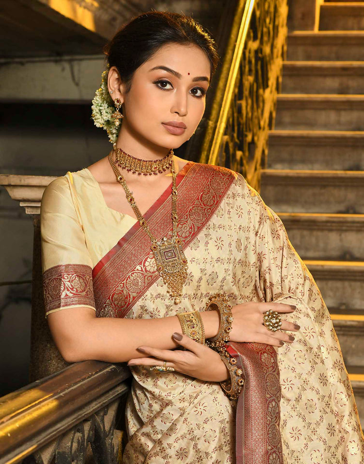 Champagne Beige Silk Woven Banarasi Saree