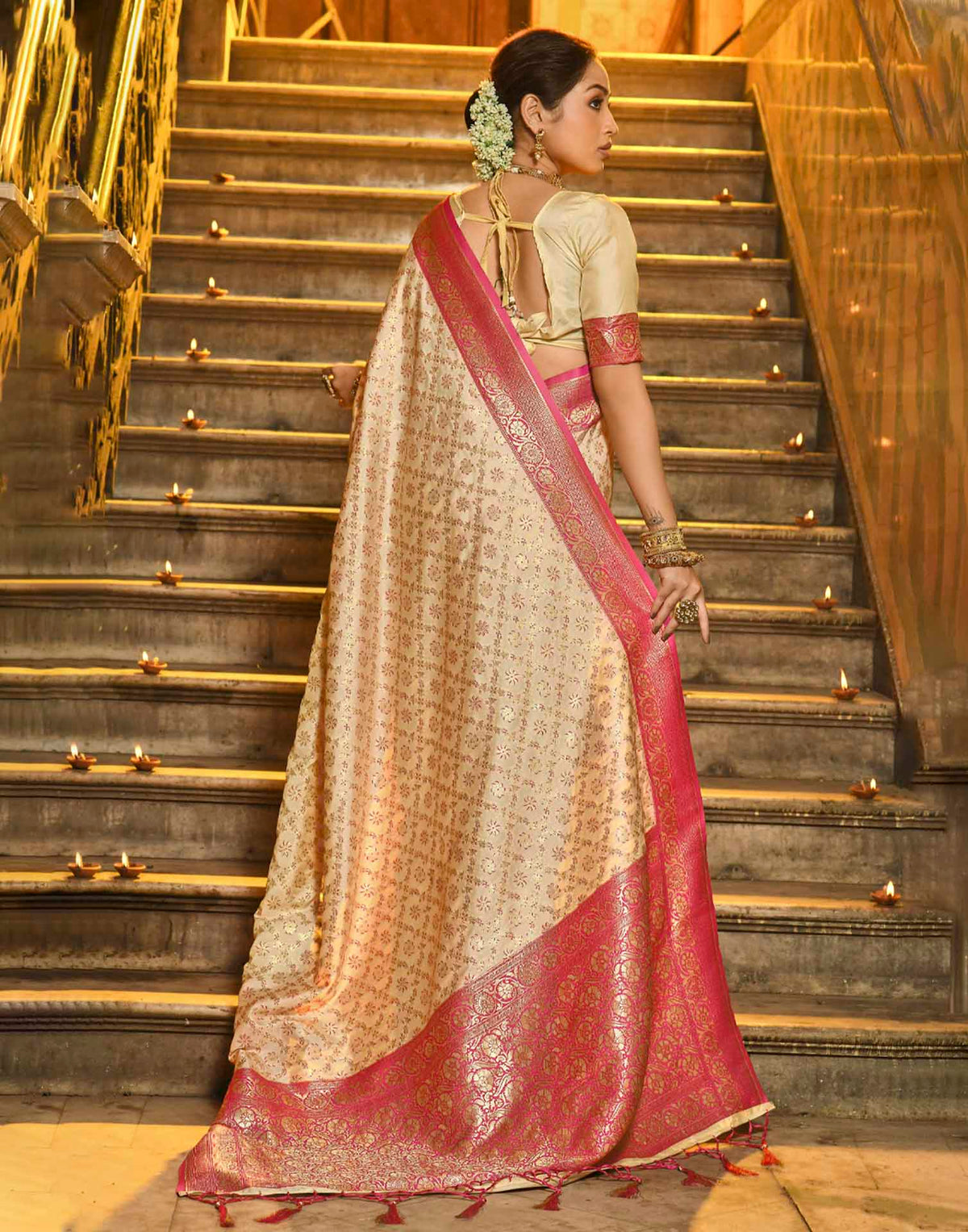Champagne Beige Silk Woven Banarasi Saree