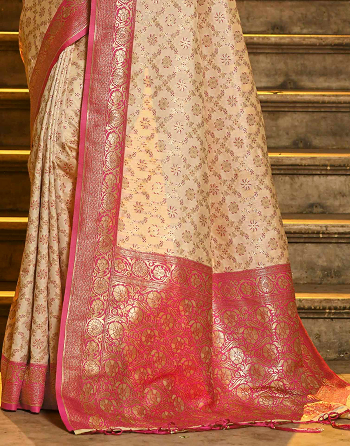 Champagne Beige Silk Woven Banarasi Saree