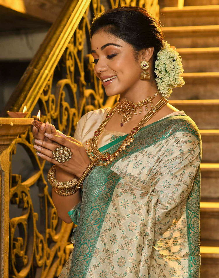 Champagne Beige Silk Woven Banarasi Saree