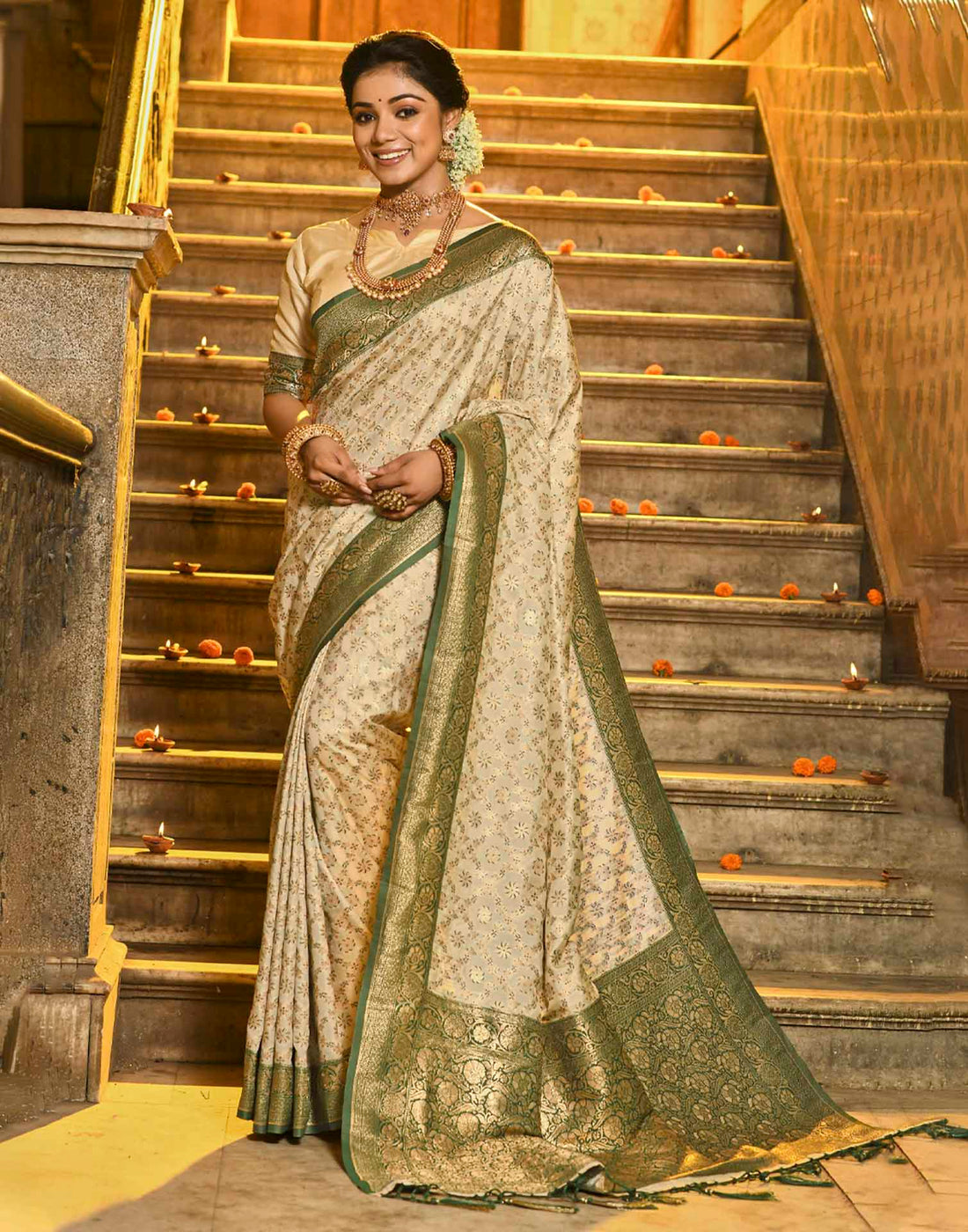 Champagne Beige Silk Woven Banarasi Saree