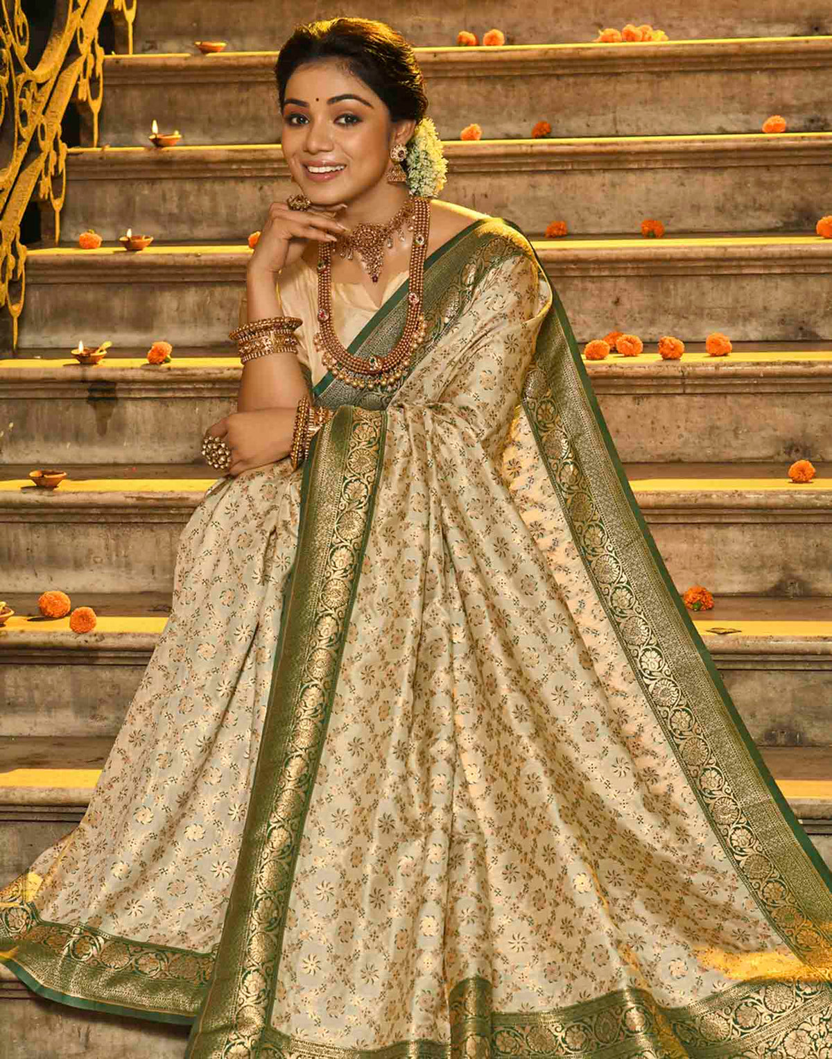 Champagne Beige Silk Woven Banarasi Saree