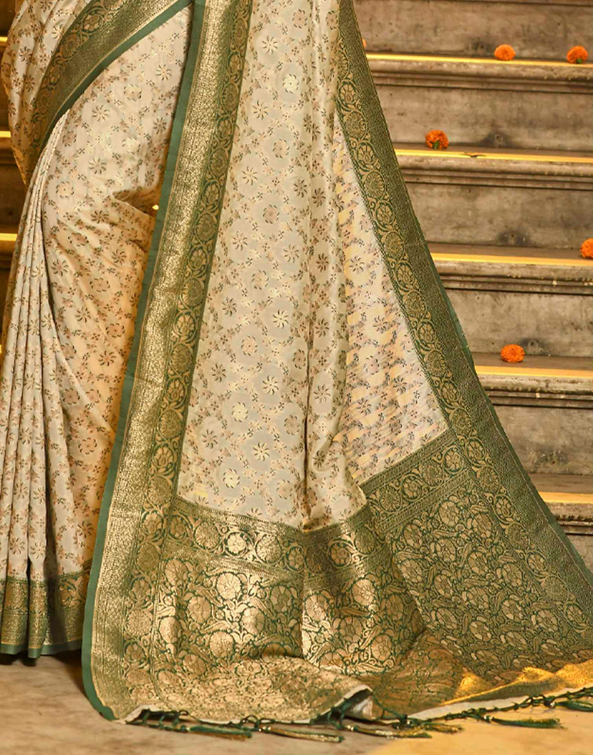 Champagne Beige Silk Woven Banarasi Saree