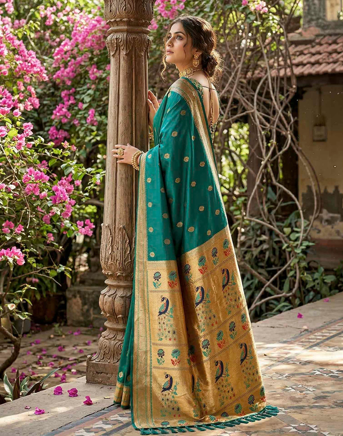 Teal Blue Soft Silk Woven Paithani Saree