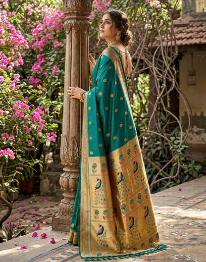 Teal Blue Soft Silk Woven Paithani Saree