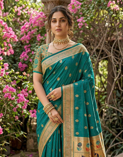 Teal Blue Soft Silk Woven Paithani Saree
