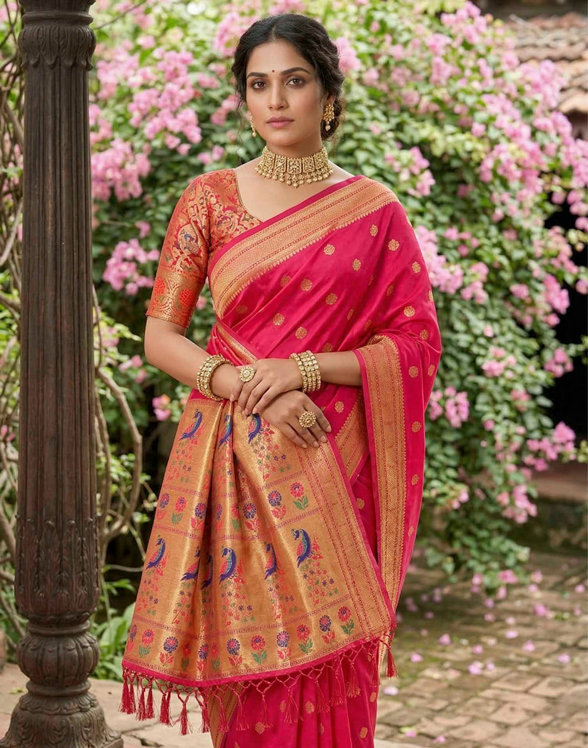 Rani Pink Soft Silk Woven Paithani Saree
