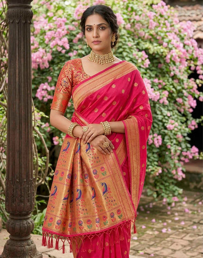 Rani Pink Soft Silk Woven Paithani Saree