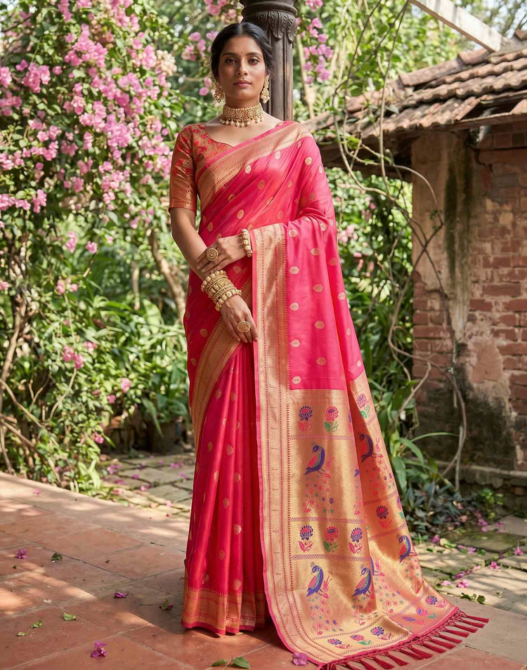 Rani Pink Soft Silk Woven Paithani Saree