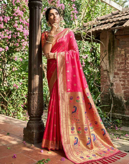 Rani Pink Soft Silk Woven Paithani Saree