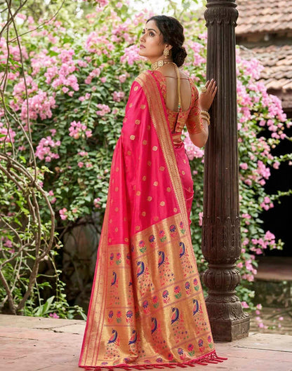 Rani Pink Soft Silk Woven Paithani Saree