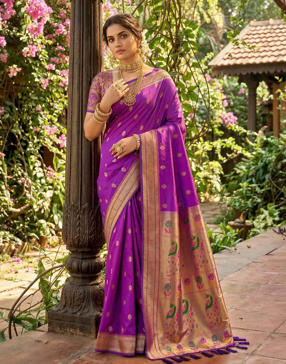 Purple Soft Silk Woven Paithani Saree