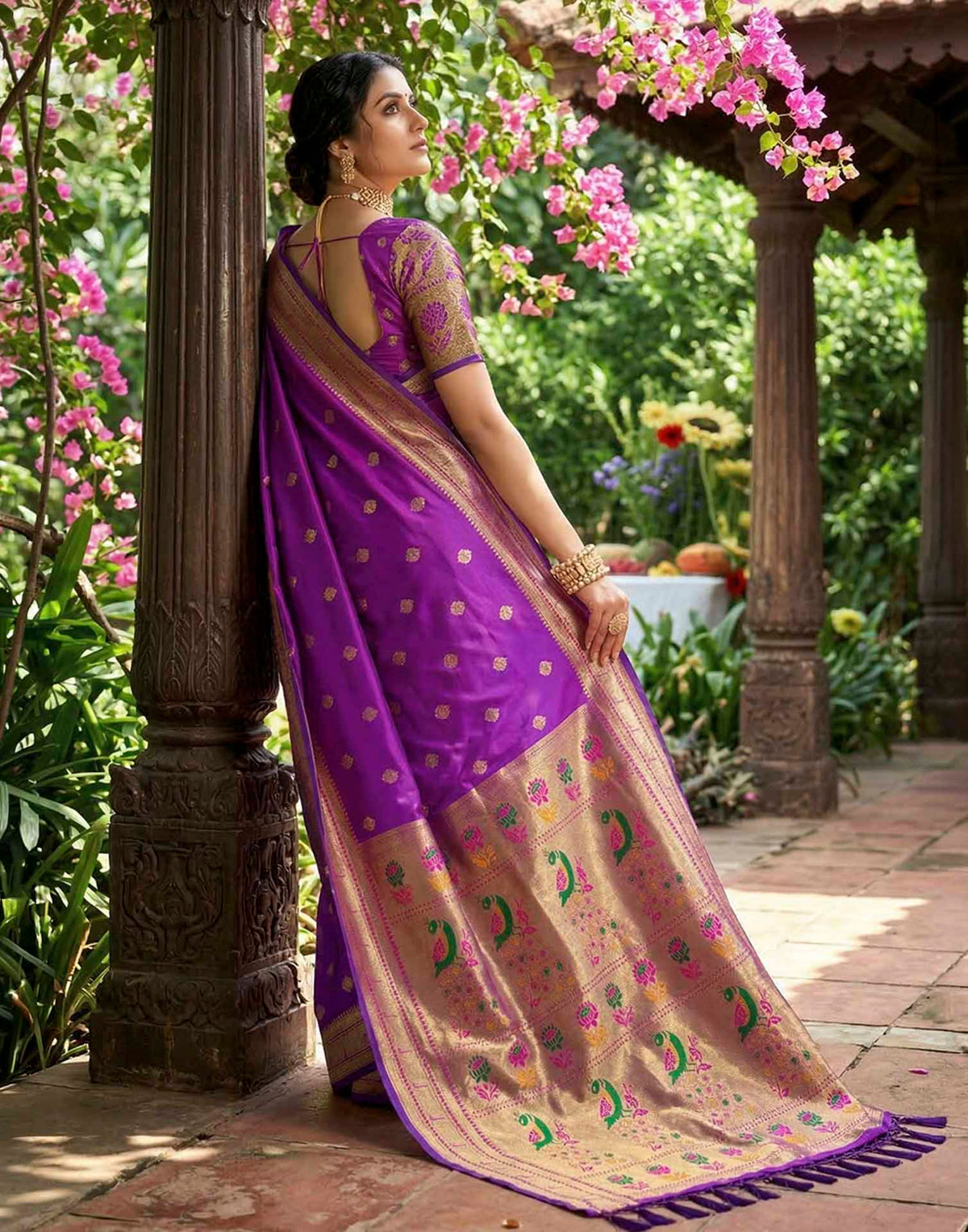 Purple Soft Silk Woven Paithani Saree