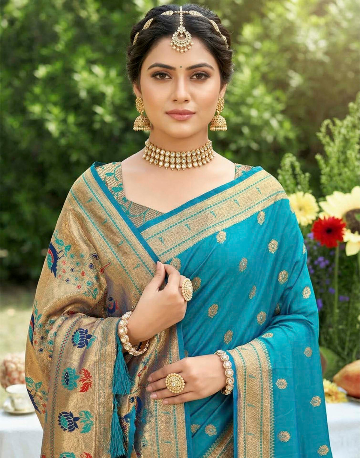 Rama Blue Soft Silk Woven Paithani Saree