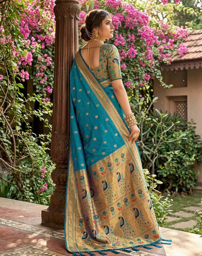 Rama Blue Soft Silk Woven Paithani Saree