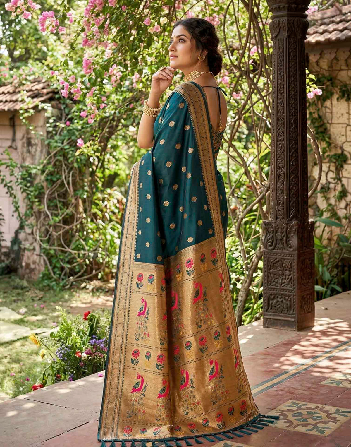 Peacock Blue Soft Silk Woven Paithani Saree