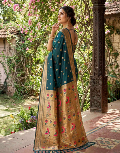 Peacock Blue Soft Silk Woven Paithani Saree
