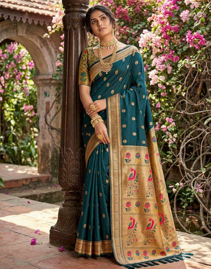 Peacock Blue Soft Silk Woven Paithani Saree