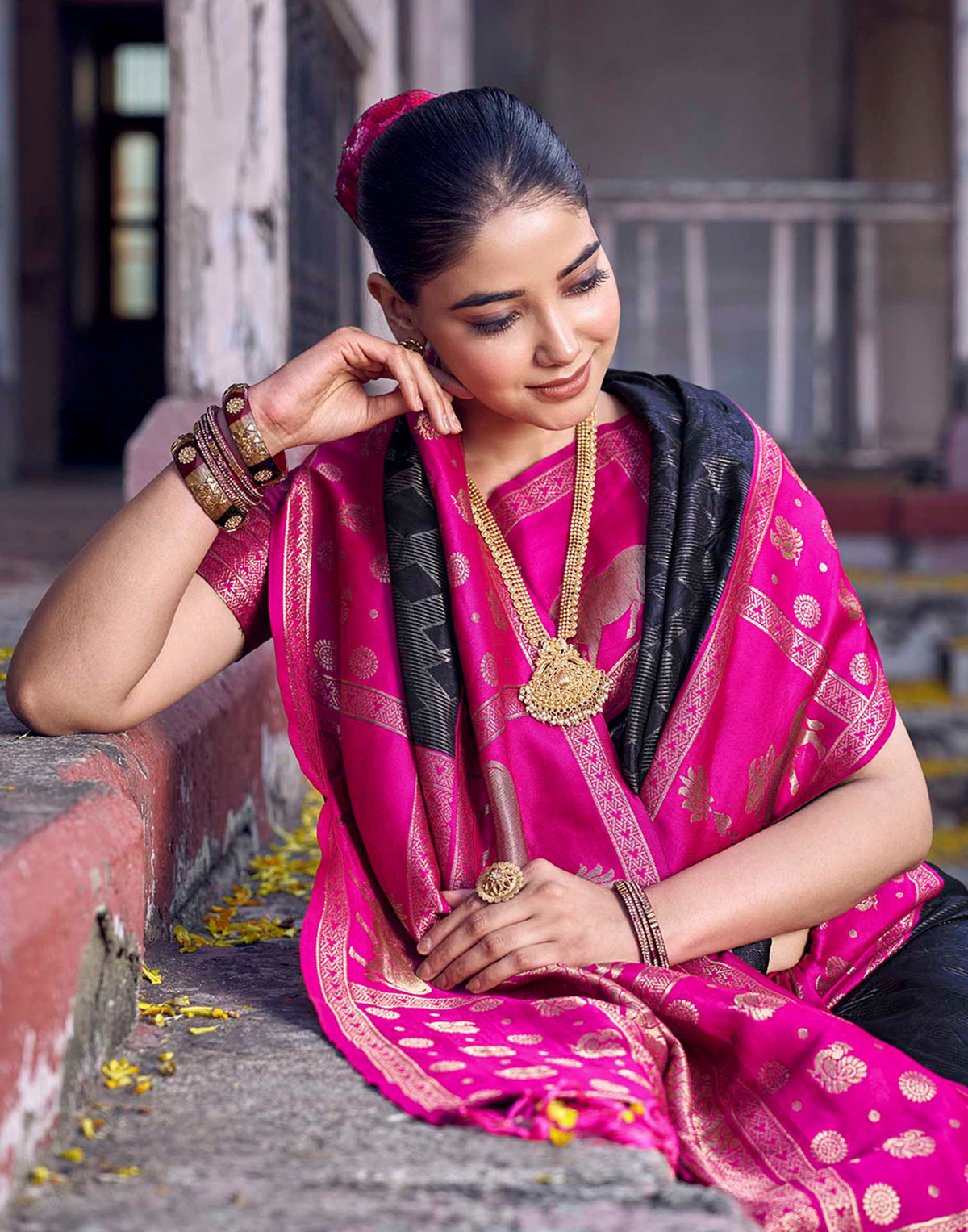 Black Nanditarang Silk Woven Banarasi Saree