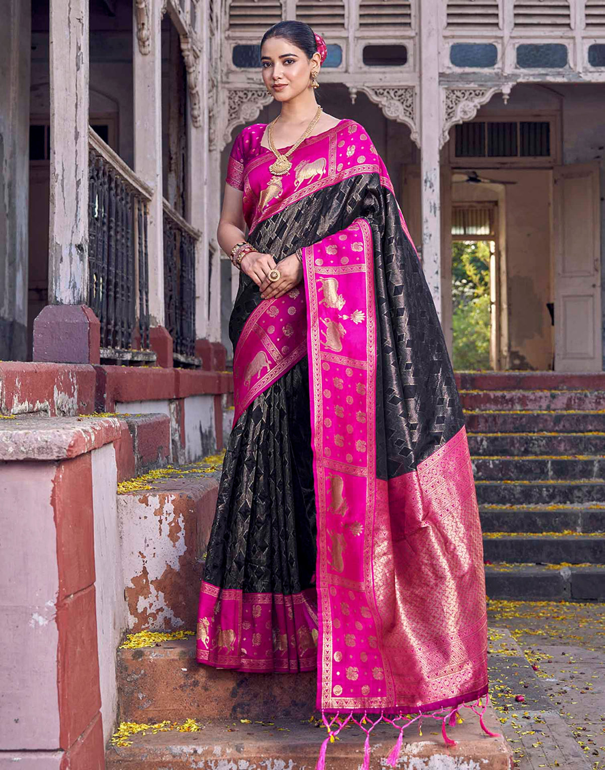 Black Nanditarang Silk Woven Banarasi Saree