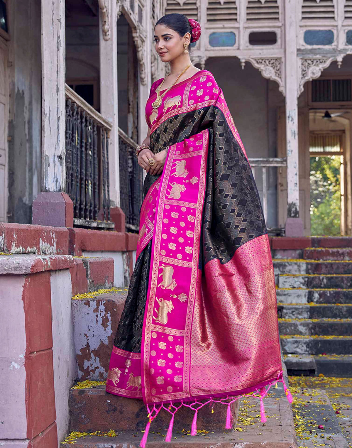 Black Nanditarang Silk Woven Banarasi Saree