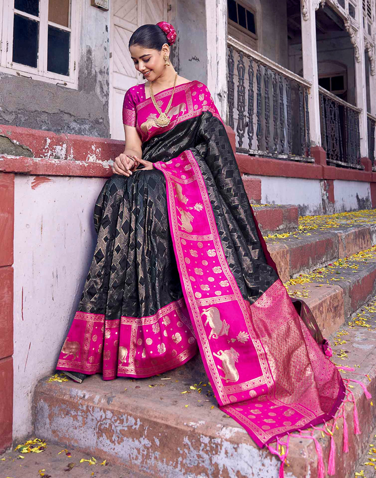 Black Nanditarang Silk Woven Banarasi Saree