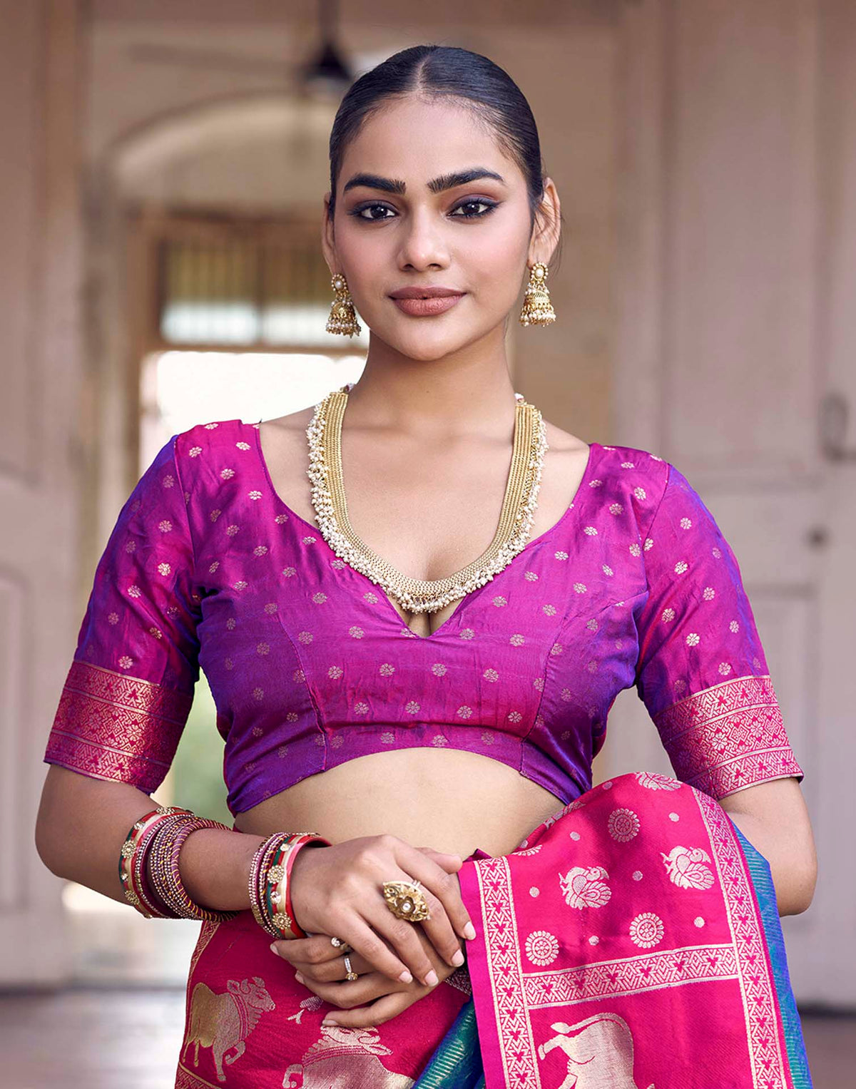 Teal Green Nanditarang Silk Woven Banarasi Saree