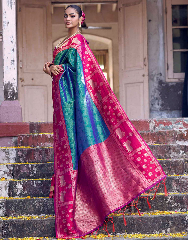 Teal Green Nanditarang Silk Woven Banarasi Saree