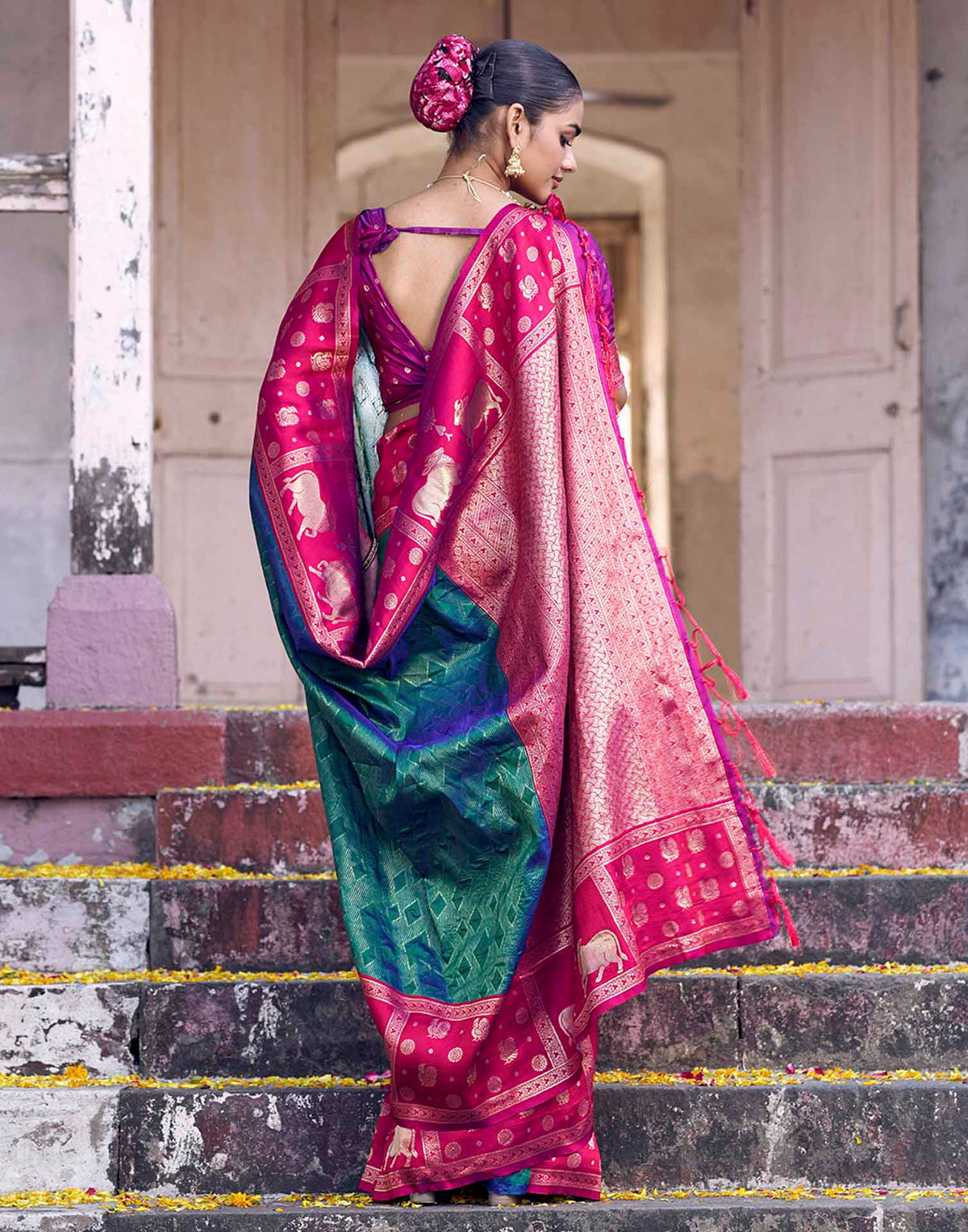 Teal Green Nanditarang Silk Woven Banarasi Saree