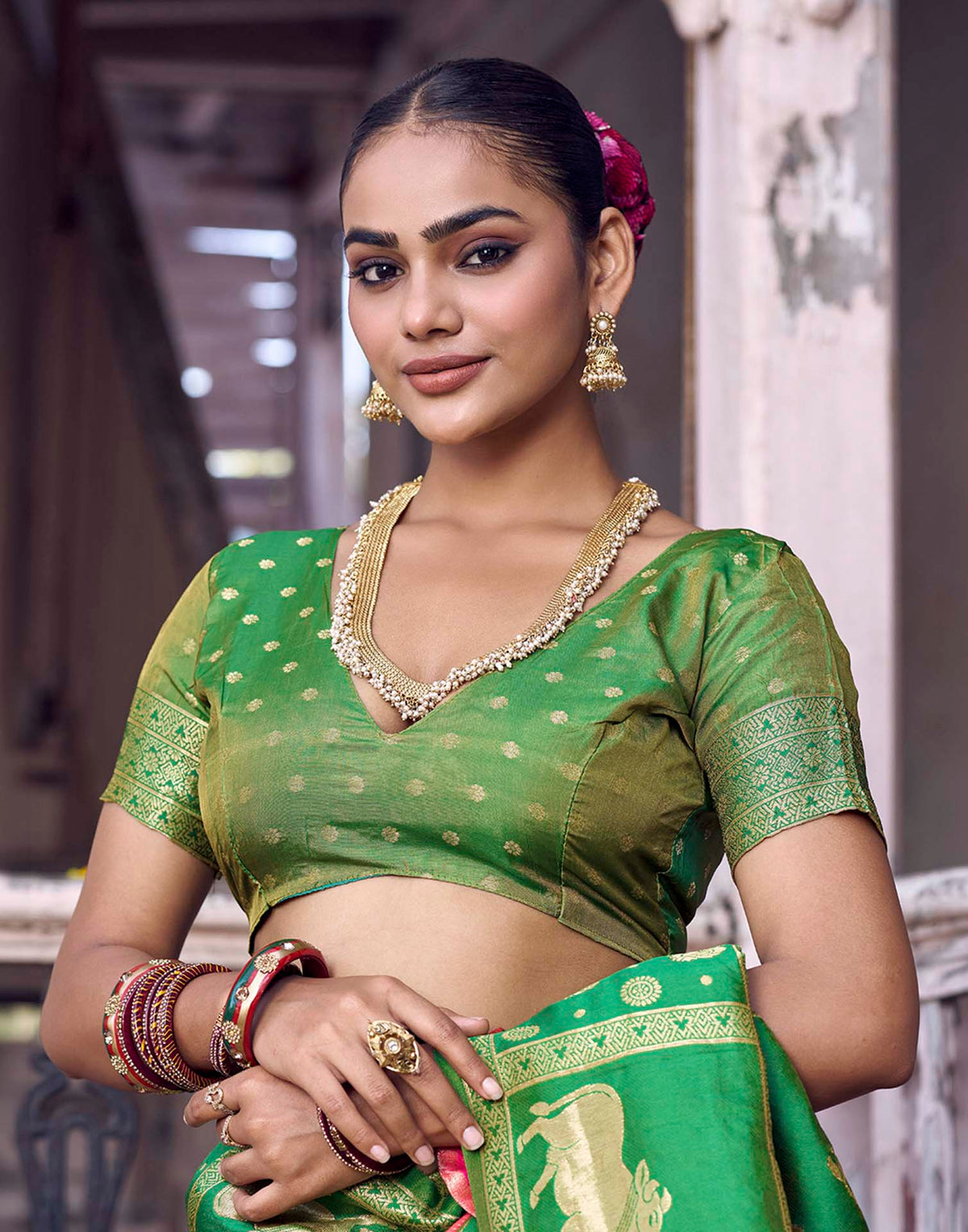Coral Pink Nanditarang Silk Woven Banarasi Saree
