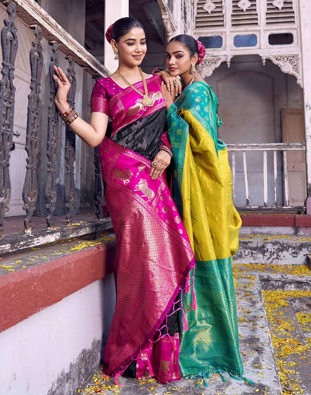 Lime Yellow Nanditarang Silk Woven Banarasi Saree