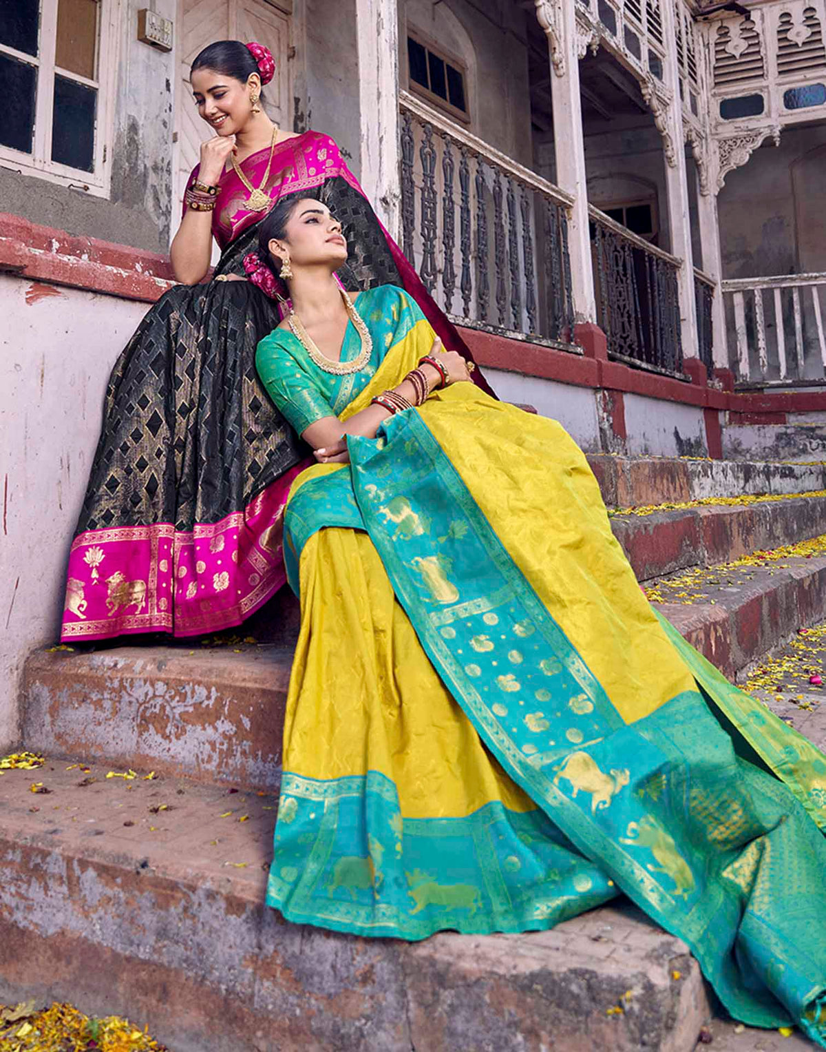 Lime Yellow Nanditarang Silk Woven Banarasi Saree