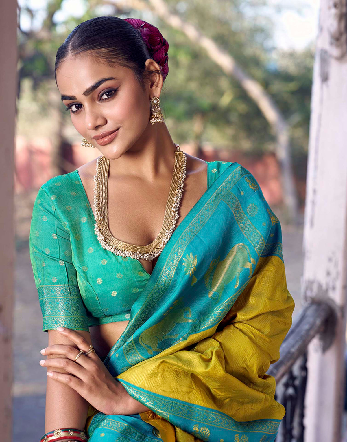 Lime Yellow Nanditarang Silk Woven Banarasi Saree