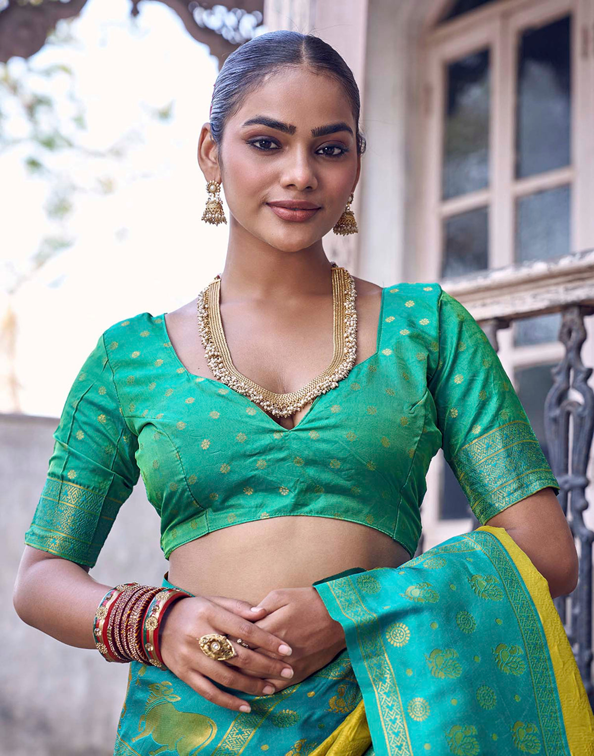 Lime Yellow Nanditarang Silk Woven Banarasi Saree