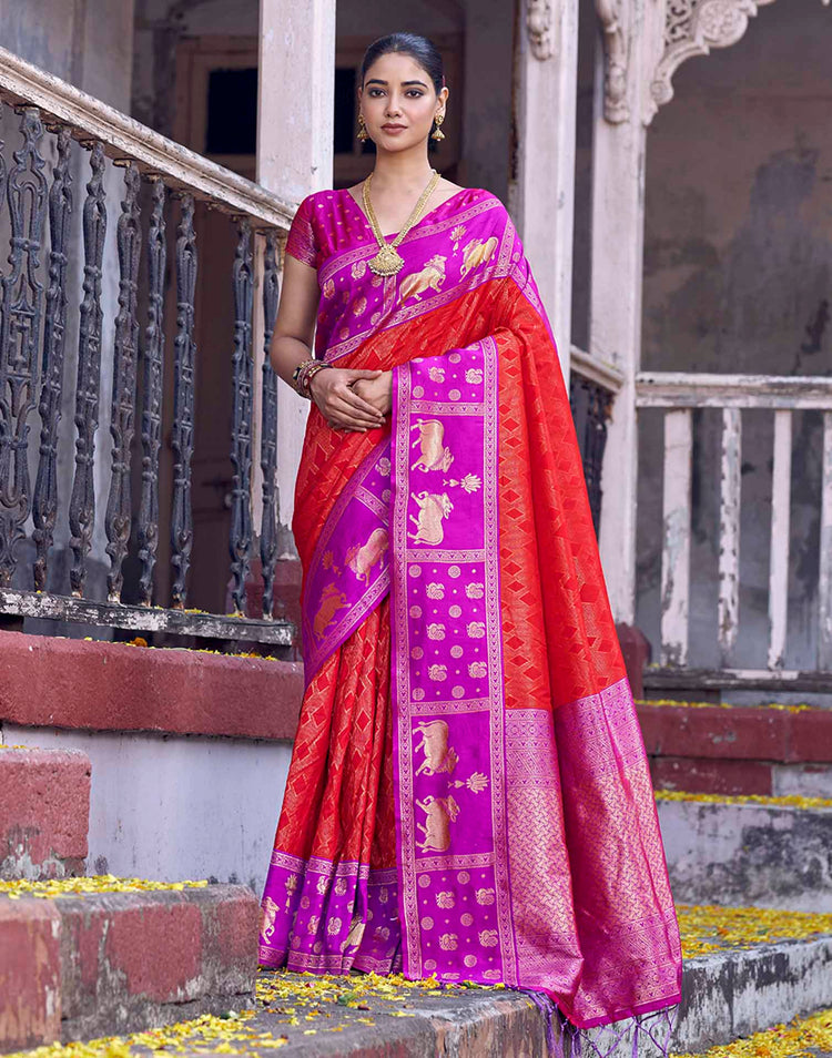 Red Nanditarang Silk Woven Banarasi Saree