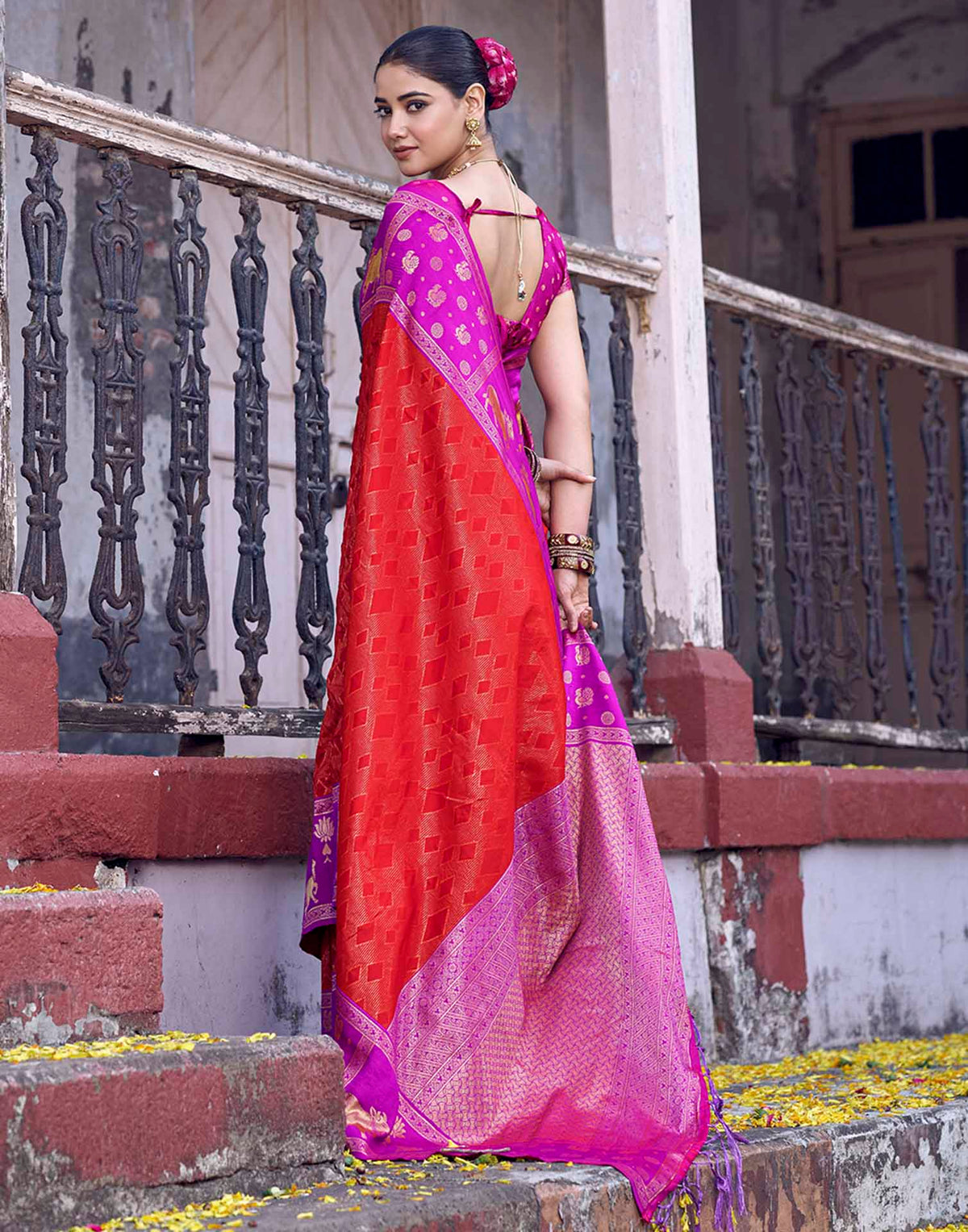 Red Nanditarang Silk Woven Banarasi Saree